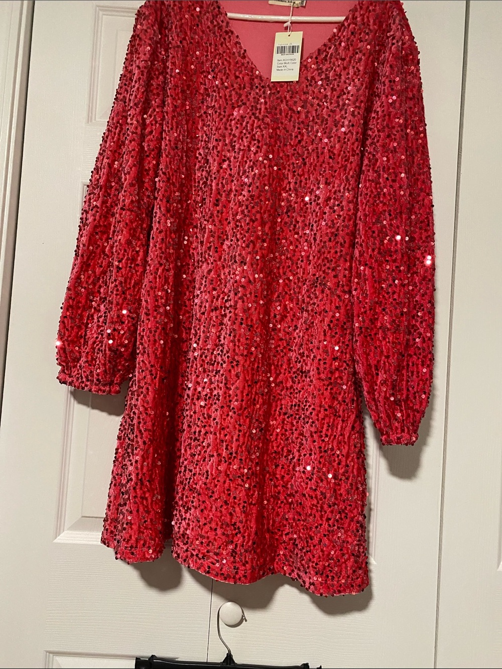 Pink Sequin Long Sleeve Party Dress